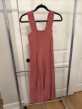 Smocked Strap Midi Dress in Dusty Rose